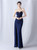 In Stock:Ship in 48 Hours Navy Blue Strapless High Split Beading Party Dress