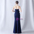 In Stock:Ship in 48 Hours Navy Blue Strapless High Split Beading Party Dress