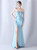 In Stock:Ship in 48 Hours Sky Blue Strapless High Split Beading Party Dress