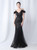 In Stock:Ship in 48 Hours Black Sequins Spaghetti Straps Feather Party Dress