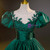 Green Satin Puff Sleeve Appliques Quinceanera Dress