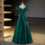 Green Satin Puff Sleeve Appliques Quinceanera Dress