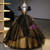 Black Tulle Puff Sleeve Appliques Beading Quinceanera Dress