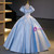 Blue Satin Puff Sleeve Appliques Quinceanera Dress