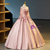 Pink Satin Long Sleeve Appliques Quinceanera Dress