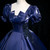 Navy Blue Puff Sleeve Square Beading Quinceanera Dress