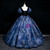 Navy Blue Puff Sleeve Beading Quinceanera Dress