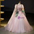 Pink Tulle Sequins Long Sleeve Appliques Quinceanera Dress