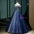 Navy Blue Tulle Sequins Off the Shoulder Beading Quinceanera Dress