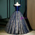 Navy Blue Tulle Sequins Velvet Off the Shoulder Quinceanera Dress