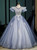 Blue Tulle Puff Sleeve Backless Beading Quinceanera Dress