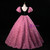 Pink Flower Puff Sleeve V-neck Quinceanera Dress