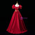 Red Satin Short Sleeve Square Appliques Quinceanera Dress