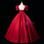 Red Satin Short Sleeve Square Appliques Quinceanera Dress