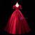 Burgundy Red Satin Short Sleeve Appliques Quinceanera Dress