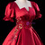 Burgundy Red Satin Short Sleeve Appliques Quinceanera Dress