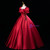 Burgundy Red Satin Short Sleeve Appliques Quinceanera Dress