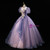 Purple Tulle High Neck Puff Sleeve Appliques Quinceanera Dress