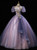 Purple Tulle High Neck Puff Sleeve Appliques Quinceanera Dress