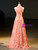 Pink Sequins High Neck Beading Prom Dress