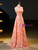 Pink Sequins High Neck Beading Prom Dress