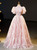 Pink Lace Puff Sleeve Beading Quinceanera Dress