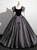 Black Tulle Sequins Square Neck Puff Sleeve Quinceanera Dress