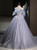 Gray Blue Tulle Sequins Strapless Feather Prom Dress