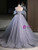 Gray Blue Tulle Sequins Strapless Feather Prom Dress