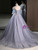 Gray Blue Tulle Sequins Strapless Feather Prom Dress