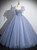 Blue Tulle Puff Sleeve Beading Princess Quinceanera Dress
