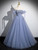 Blue Tulle Puff Sleeve Beading Princess Quinceanera Dress