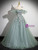 Green Tulle Off the Shoulder Gray Appliques Quinceanera Dress