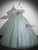 Green Tulle Off the Shoulder Gray Appliques Quinceanera Dress