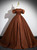 Coffee Satin Off the Shoulder Prom Dress