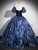 Navy Blue Sqwuare Puff Sleeve Crystal Quinceanera Dress