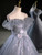 Fashion Gray Tulle Off the Shoulder Appliques Quinceanera Dress