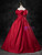Burgundy Satin Puff Sleeve Strapless Quinceanera Dress