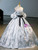 Gray Strapless Pleats Puff Sleeve Quinceanera Dress