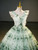 Green Tulle 3D Flower V-neck Quinceanera Dress