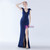 In Stock:Ship in 48 Hours Navy Blue Mermaid Pleats V-neck Split Party Dress