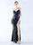 In Stock:Ship in 48 Hours Black Sequins Beading Straps Split Party Dress