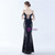 In Stock:Ship in 48 Hours Black Sequins Beading Straps Split Party Dress