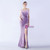 In Stock:Ship in 48 Hours Purple Sequins Pleats Feather Party Dress