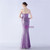 In Stock:Ship in 48 Hours Purple Sequins Pleats Feather Party Dress