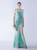 In Stock:Ship in 48 Hours Mint Green Sequins Pleats Feather Party Dress