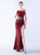 In Stock:Ship in 48 Hours Burgundy Sequins Pleats Feather Party Dress