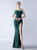 In Stock:Ship in 48 Hours Green Sequins Pleats Feather Party Dress