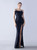 In Stock:Ship in 48 Hours Navy Blue Mermaid Sequins Feather Pleats Party Dress