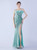 In Stock:Ship in 48 Hours Mint Green Mermaid Sequins Feather Pleats Party Dress